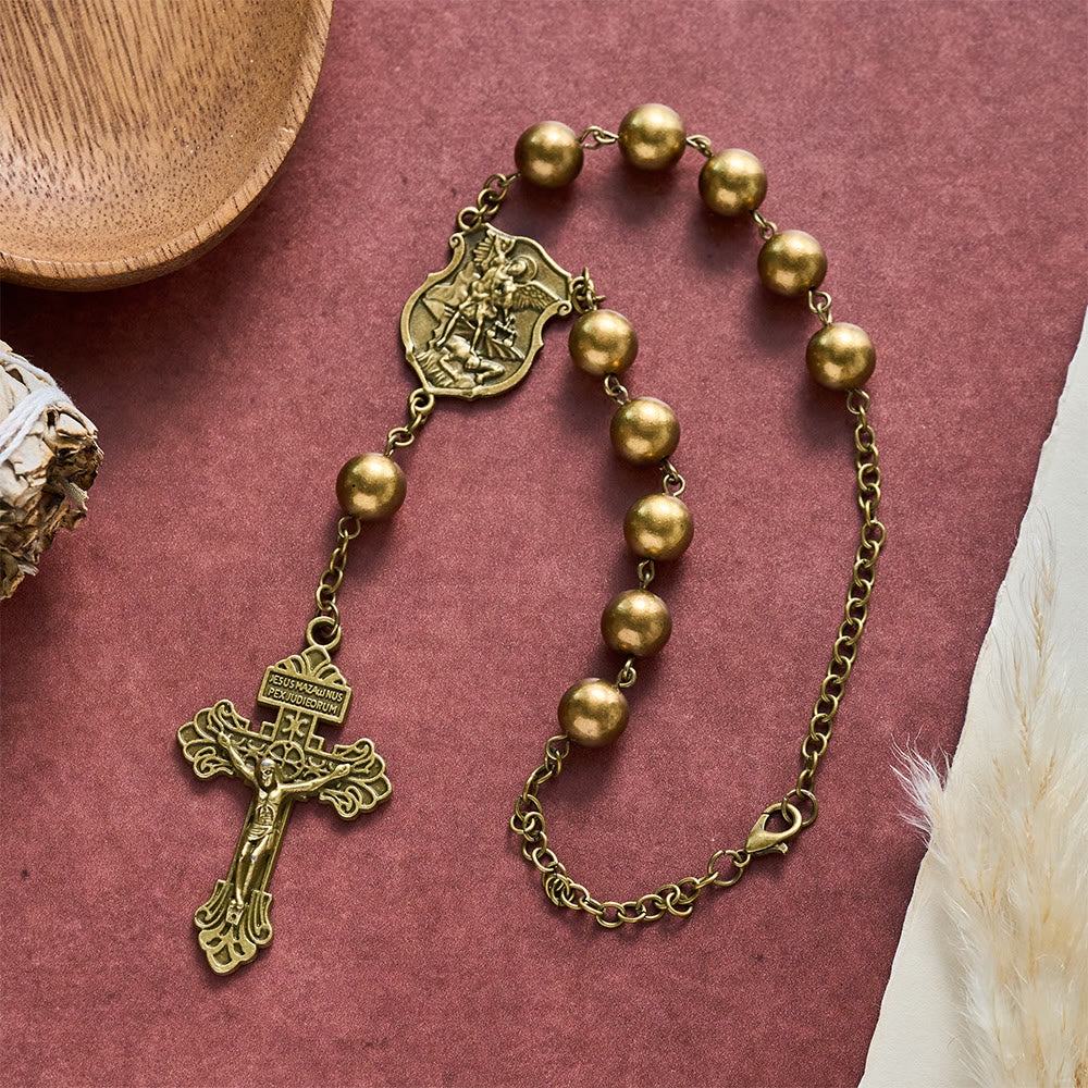 SolaceBeads Car &amp; Bag Rosary, Bronze Beads, St.Michael Medal: Guardian Travel Blessing - image 3