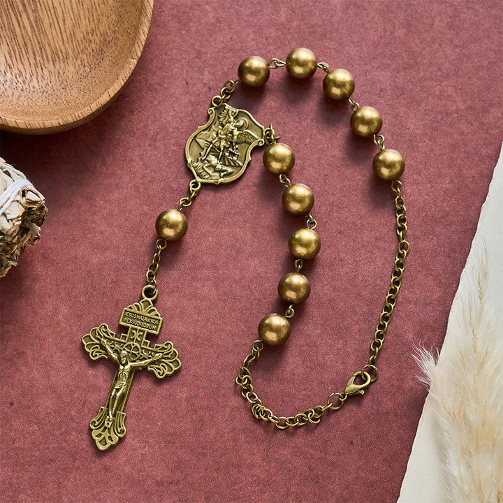 SolaceBeads Car &amp; Bag Rosary, Bronze Beads, St.Michael Medal: Guardian Travel Blessing - image 3