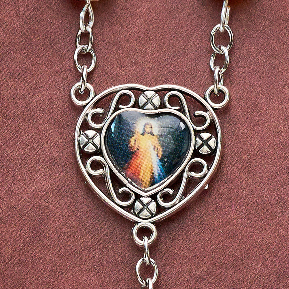 SolaceBeads Divine Mercy Blue Orange Yellow Crackle Glass Bead Car Rosary: Blessed by merciful grace - image 3
