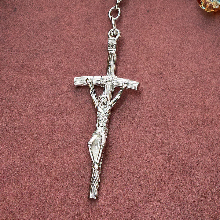 SolaceBeads Divine Mercy Blue Orange Yellow Crackle Glass Bead Car Rosary: Blessed by merciful grace - image 4