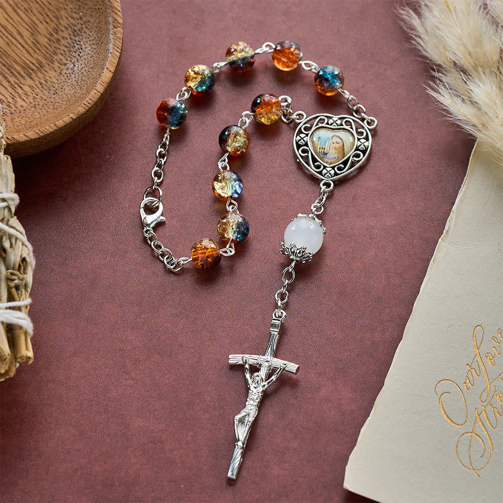 SolaceBeads Divine Mercy Blue Orange Yellow Crackle Glass Bead Car Rosary: Blessed by merciful grace - image 5