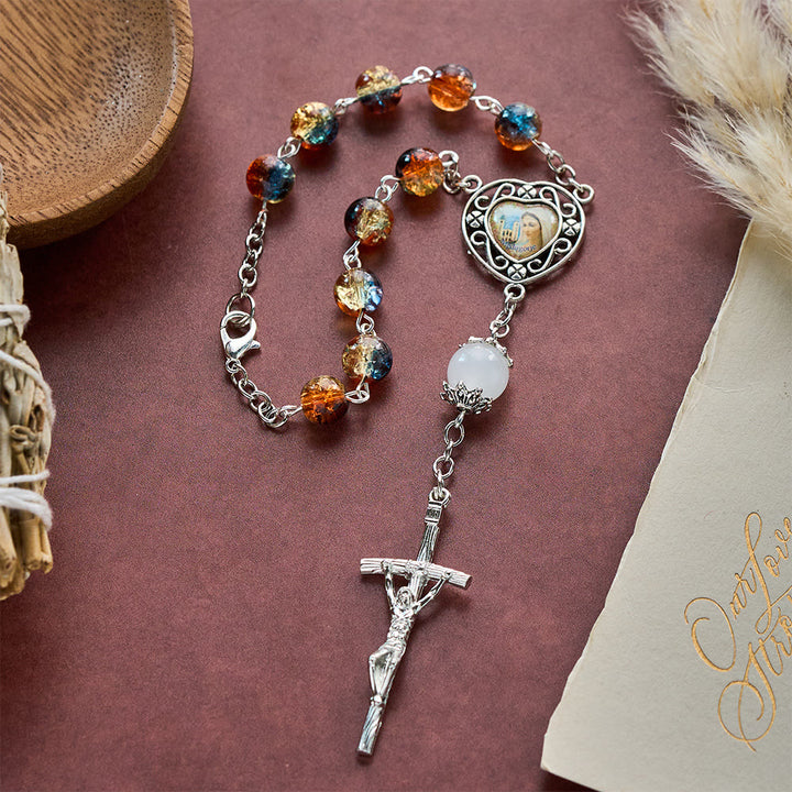 SolaceBeads Divine Mercy Blue Orange Yellow Crackle Glass Bead Car Rosary: Blessed by merciful grace - image 5