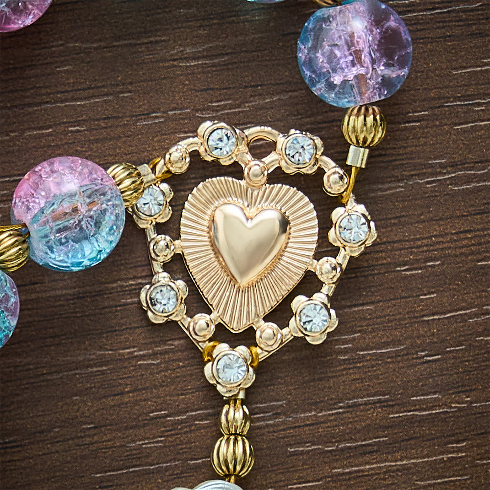 Solacebeads 7 Sorrows Pink Blue Crackle Glass Rosary Chaplet: Blessed By Mairan Sorrowful Grace - image 3