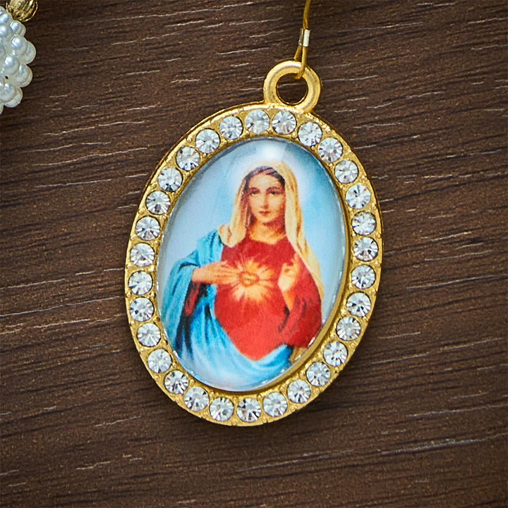 Solacebeads 7 Sorrows Pink Blue Crackle Glass Rosary Chaplet: Blessed By Mairan Sorrowful Grace - image 4