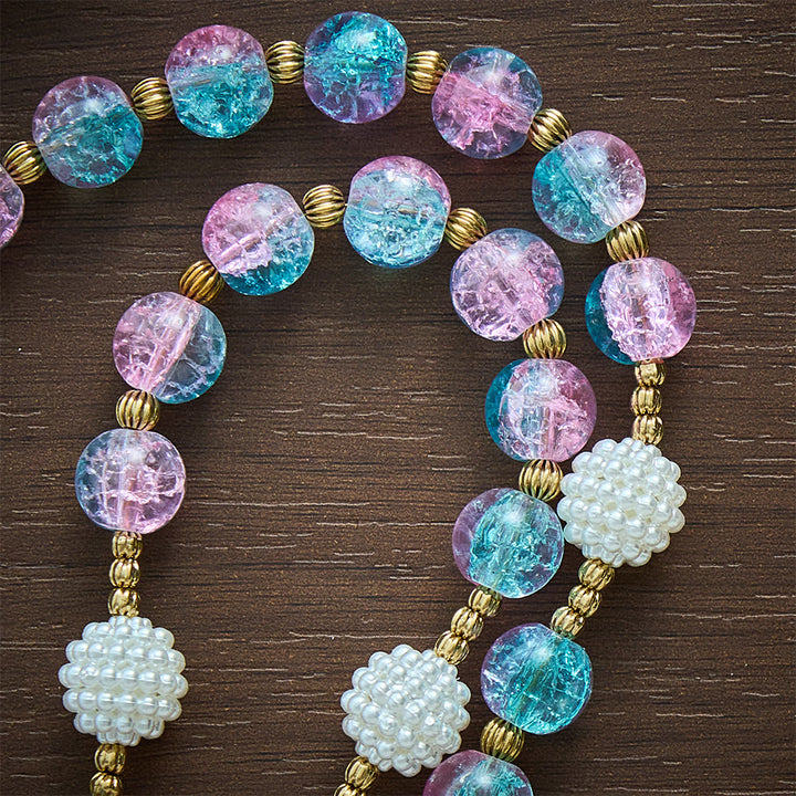 Solacebeads 7 Sorrows Pink Blue Crackle Glass Rosary Chaplet: Blessed By Mairan Sorrowful Grace - image 2
