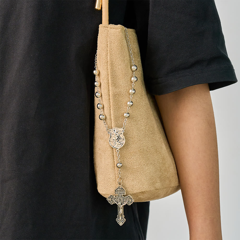 SolaceBeads Car &amp; Bag Rosary, Silver Beads, St.Michael Medal: Roadside Heavenly Guard - image 1