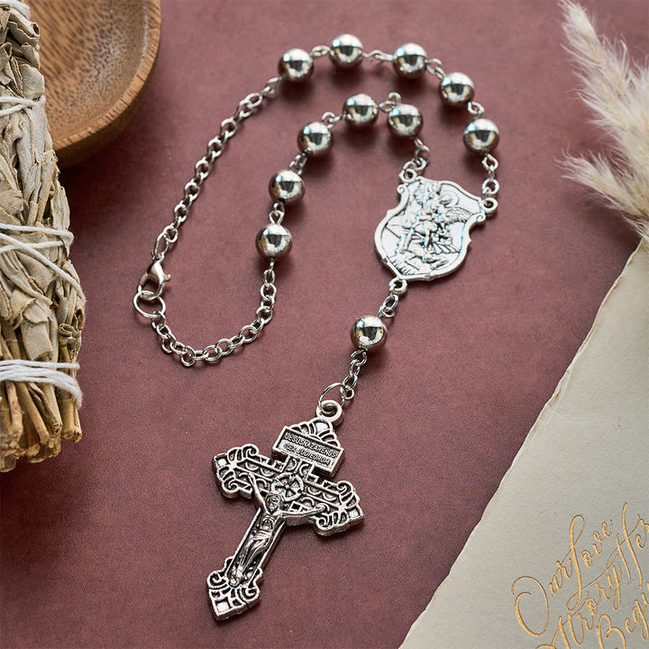 SolaceBeads Car &amp; Bag Rosary, Silver Beads, St.Michael Medal: Roadside Heavenly Guard - image 2