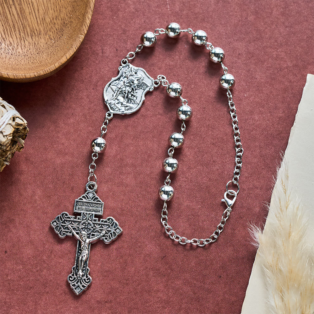 SolaceBeads Car &amp; Bag Rosary, Silver Beads, St.Michael Medal: Roadside Heavenly Guard - image 3