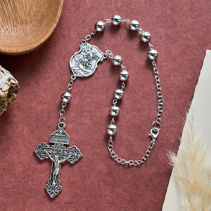 SolaceBeads Car &amp; Bag Rosary, Silver Beads, St.Michael Medal: Roadside Heavenly Guard - image 3
