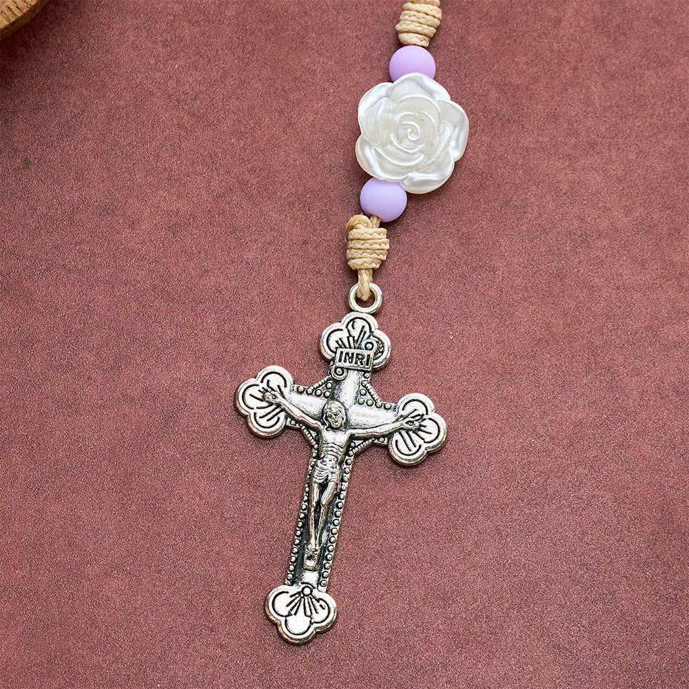 SolaceBeads Car &amp; Bag Rosary, Purple Glass &amp; Rose Accents, Guadalupe Medal: Safe Travel Blessing. - image 6