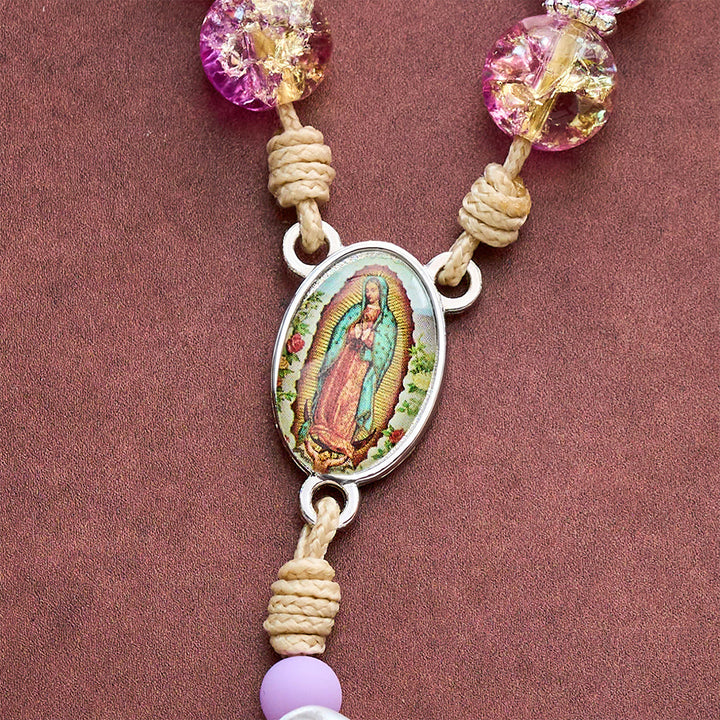 SolaceBeads Car &amp; Bag Rosary, Purple Glass &amp; Rose Accents, Guadalupe Medal: Safe Travel Blessing. - image 5