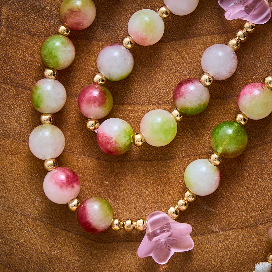 SolaceBeads Pink Morning Glory &amp; Watermelon Tourmaline Stone Rosary: Blessed by Maria gentle grace - image 1