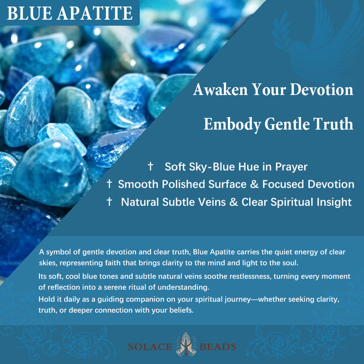 Solacebeads Blue Apatite &amp; White Frosted Stone Rosary With Crucifix: St. Michael&
