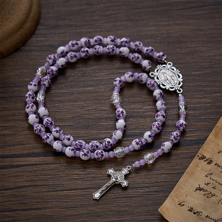 SolaceBeads Floral Rosary, Purple Ceramic Beads, Miraculous Medal &amp; Crucifix: Gentle Devotion - image 9