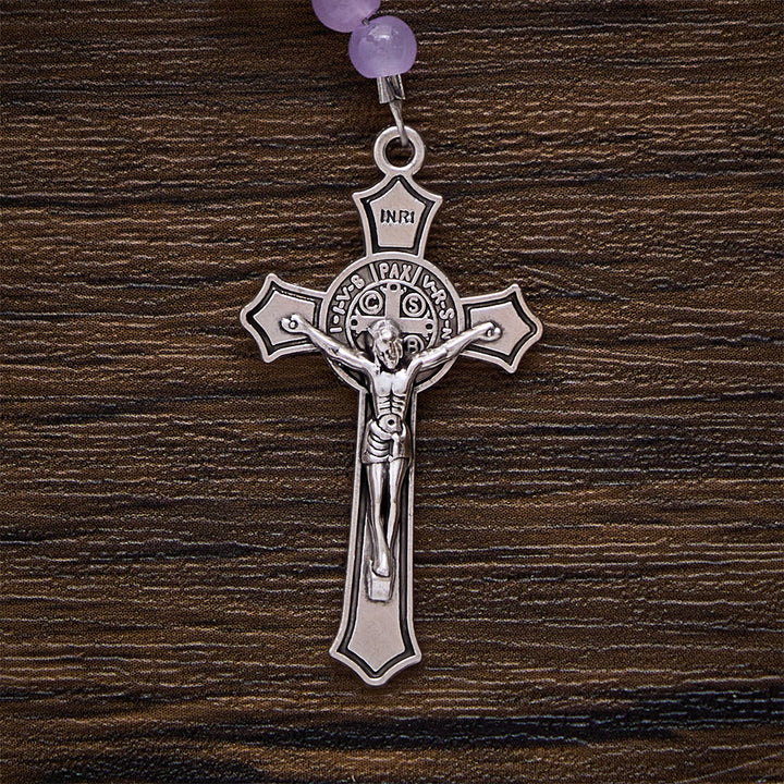 SolaceBeads Floral Rosary, Purple Ceramic Beads, Miraculous Medal &amp; Crucifix: Gentle Devotion - image 7