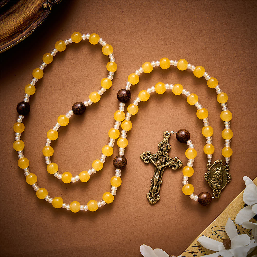SolaceBeads Artistic Rosary, Yellow Agate &amp; Wood Beads, Miraculous Medal &amp; Crucifix: Warm Serene Devotion - image 3