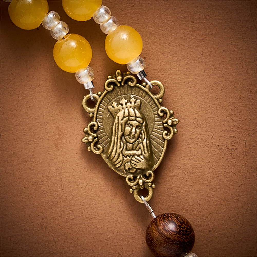 SolaceBeads Artistic Rosary, Yellow Agate &amp; Wood Beads, Miraculous Medal &amp; Crucifix: Warm Serene Devotion - image 6