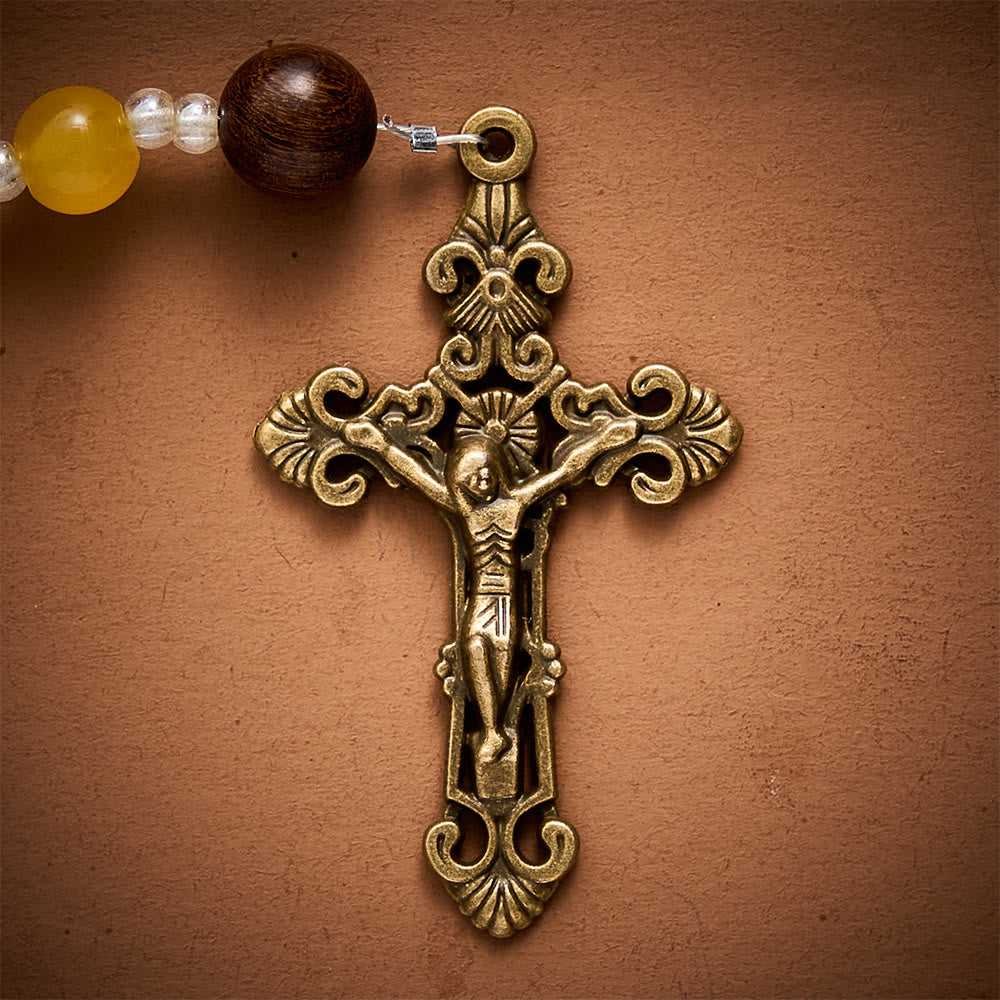 SolaceBeads Artistic Rosary, Yellow Agate &amp; Wood Beads, Miraculous Medal &amp; Crucifix: Warm Serene Devotion - image 7