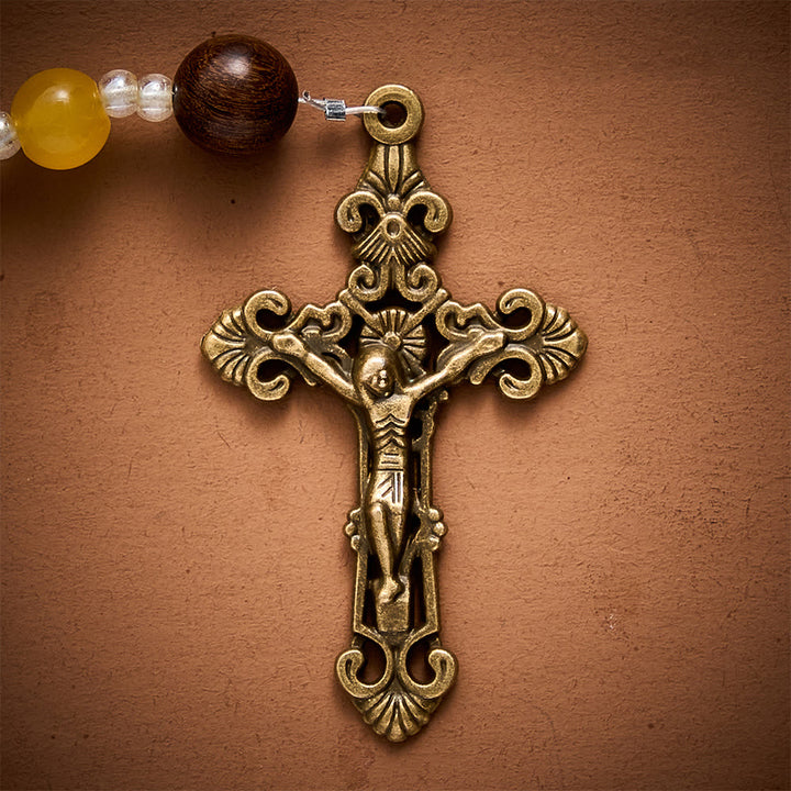 SolaceBeads Artistic Rosary, Yellow Agate &amp; Wood Beads, Miraculous Medal &amp; Crucifix: Warm Serene Devotion - image 7