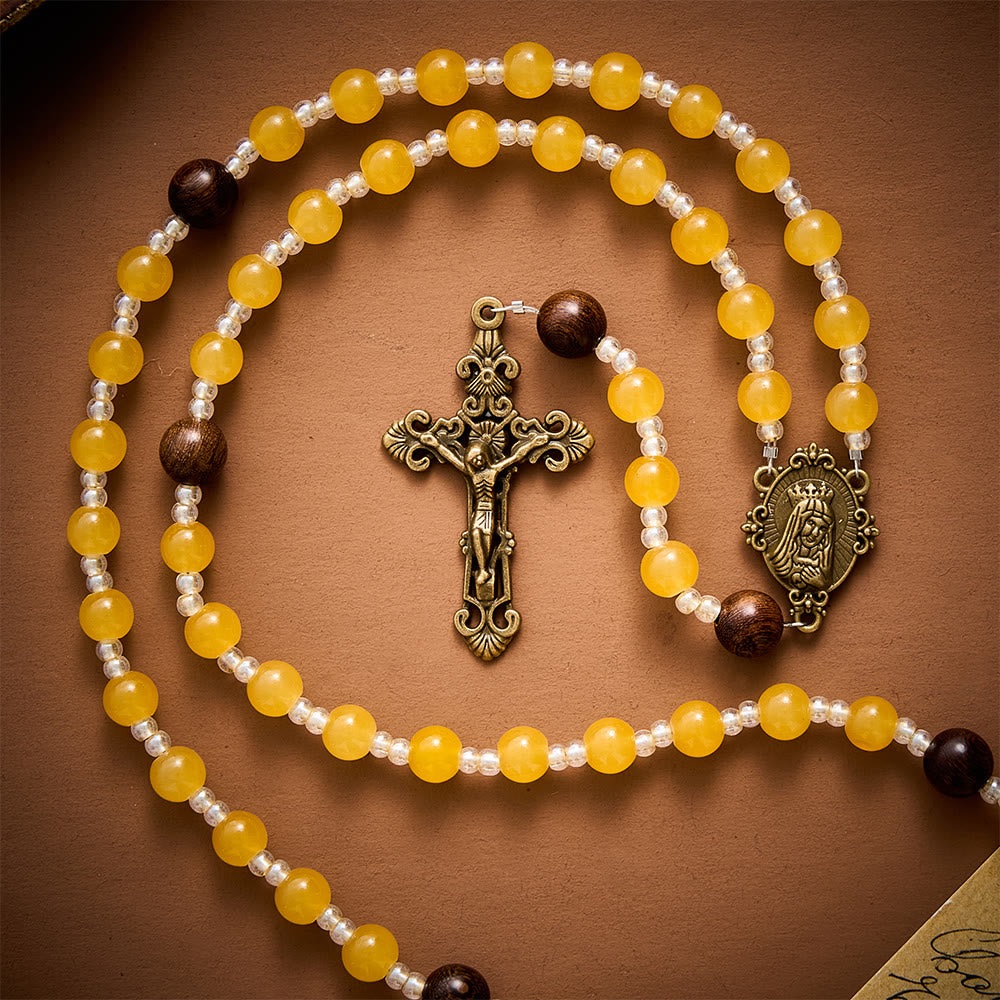 SolaceBeads Artistic Rosary, Yellow Agate &amp; Wood Beads, Miraculous Medal &amp; Crucifix: Warm Serene Devotion - image 4