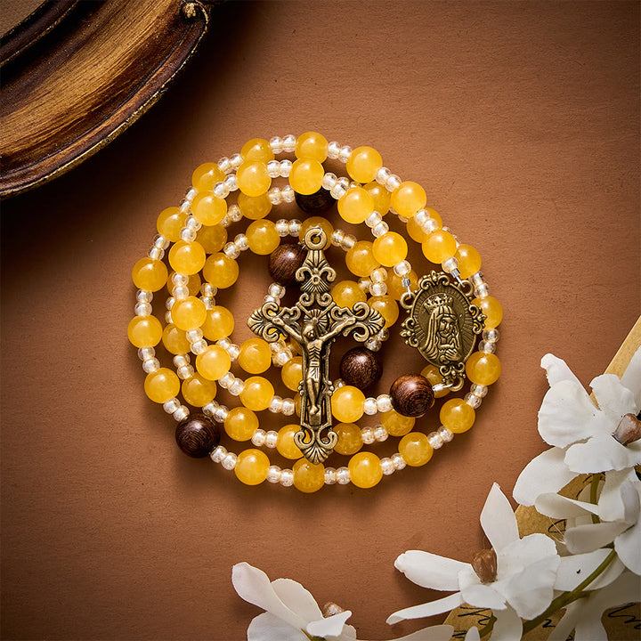 SolaceBeads Artistic Rosary, Yellow Agate &amp; Wood Beads, Miraculous Medal &amp; Crucifix: Warm Serene Devotion - image 8