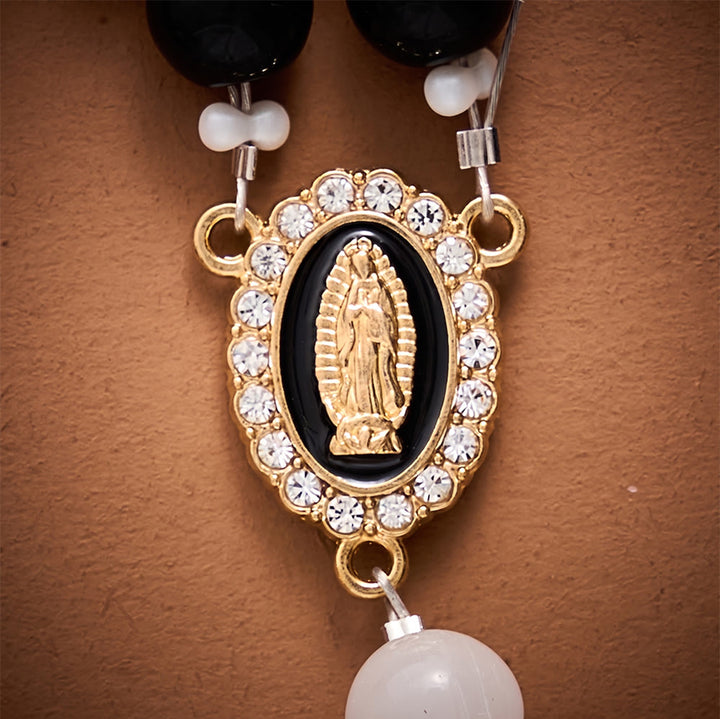 SolaceBeads Artistic Rosary, Black Glass &amp; Lily Accents, Guadalupe Medal: Pure Sacred Devotion - image 6