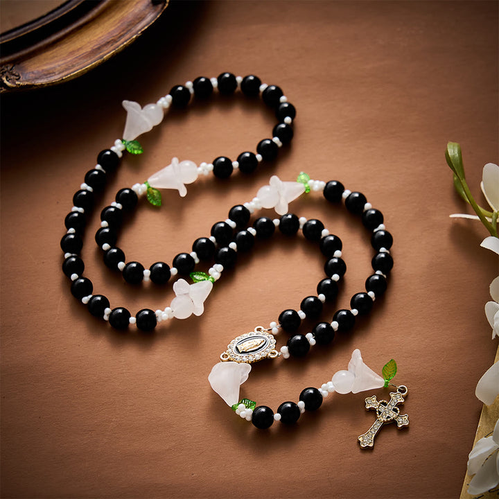 SolaceBeads Artistic Rosary, Black Glass &amp; Lily Accents, Guadalupe Medal: Pure Sacred Devotion - image 9