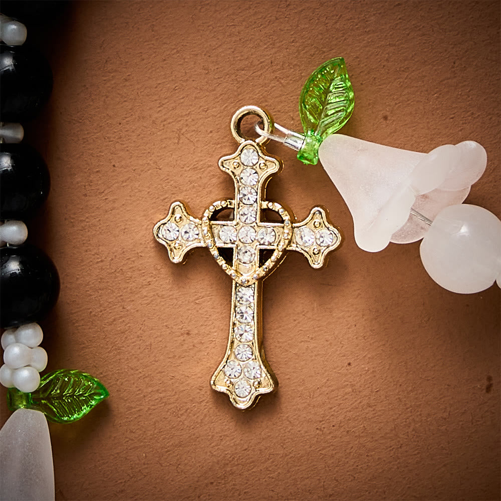 SolaceBeads Artistic Rosary, Black Glass &amp; Lily Accents, Guadalupe Medal: Pure Sacred Devotion - image 7