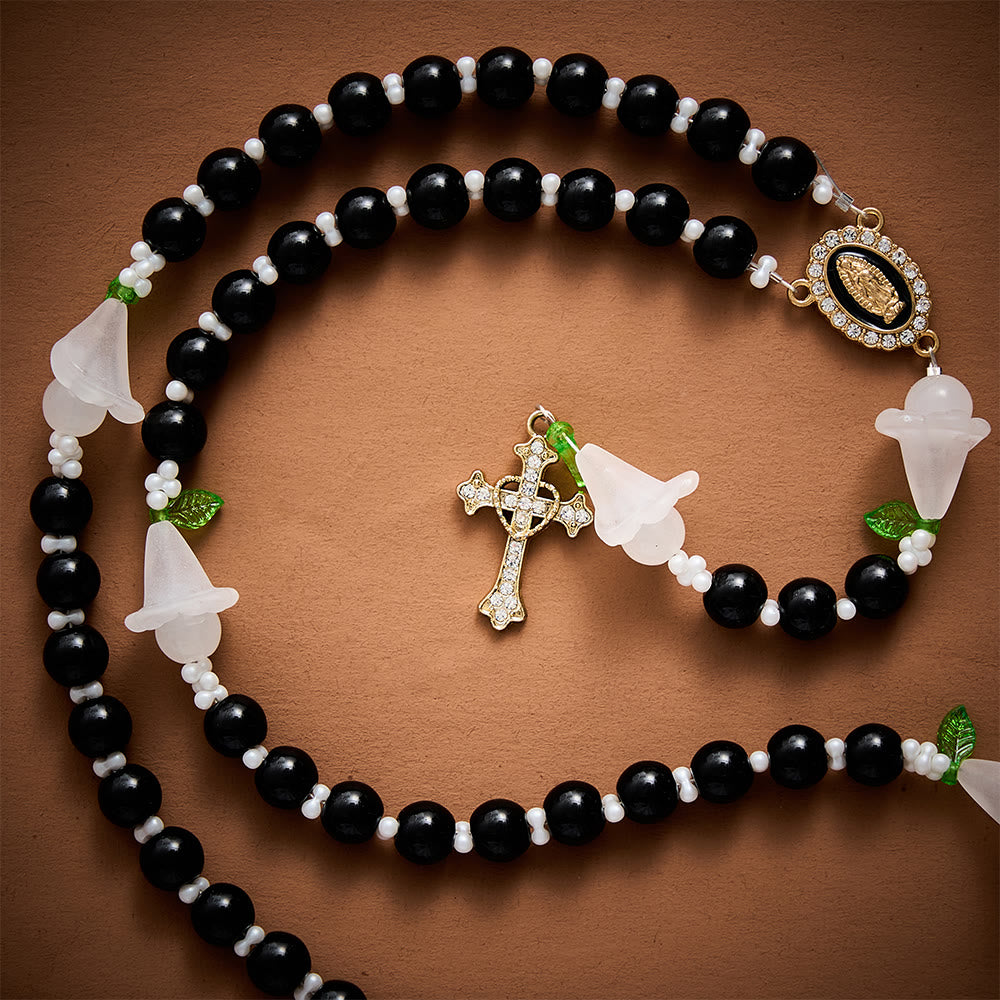 SolaceBeads Artistic Rosary, Black Glass &amp; Lily Accents, Guadalupe Medal: Pure Sacred Devotion - image 4