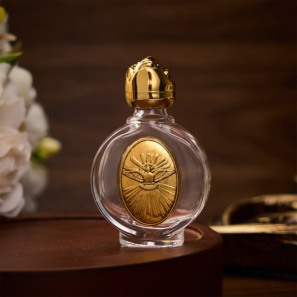 SolaceBeads Holy Spirit Holy Water Bottle, Square &amp; Round Glass Vials: Blessed Worship Vessel - Round Gold - image 5