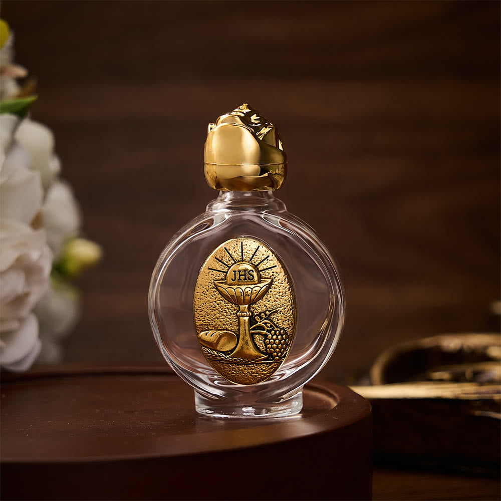 SolaceBeads Chalice Holy Bottle, Square &amp; Round Glass Vials, Eucharist Emblem: Sacred Worship Vessel - Round Gold - image 6
