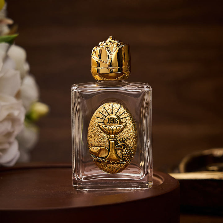 SolaceBeads Chalice Holy Bottle, Square &amp; Round Glass Vials, Eucharist Emblem: Sacred Worship Vessel - Square Gold - image 2