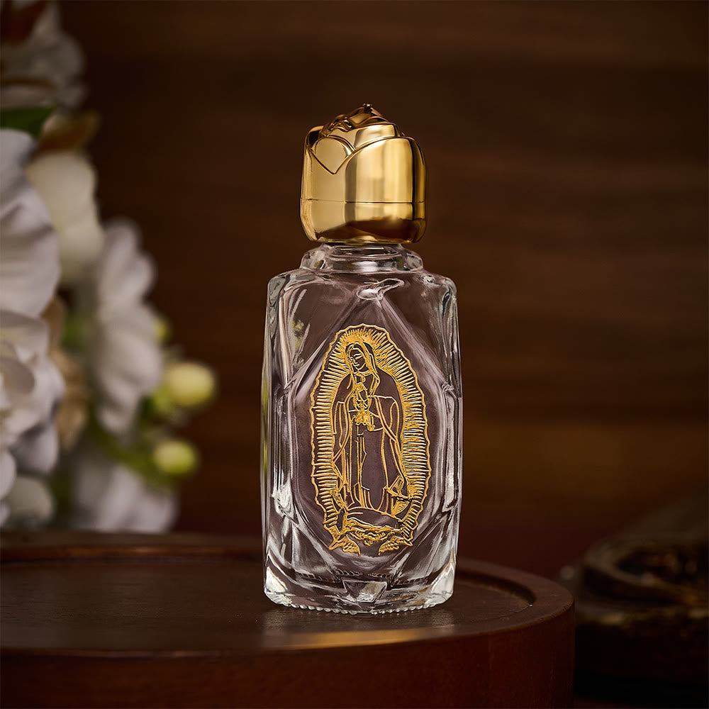 Solacebeads Guadalupe Polygon Glass Holy Bottle:: Infused With Generations Of Devout Faith - Gold - image 0