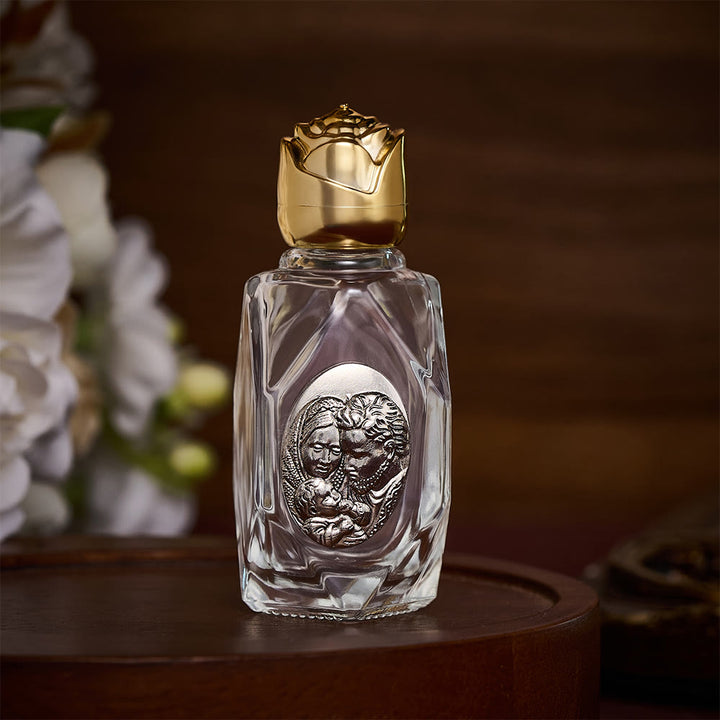 Solacebeads Holy Family Polygon Glass Holy Bottle: Blessed By Harmonious Sheltering Grace - Gold - image 0