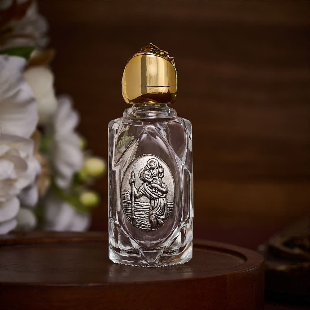 Solacebeads St. Christopher Polygon Glass Holy Bottle: Designed For Travel Blessings  - Gold - image 0