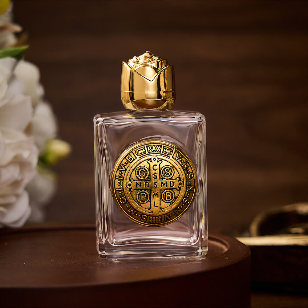 SolaceBeads St. Benedict Holy Bottle, Square &amp; Round Glass Vials, Protective Medal: Sacred Blessing Vessel - Square Gold - image 1