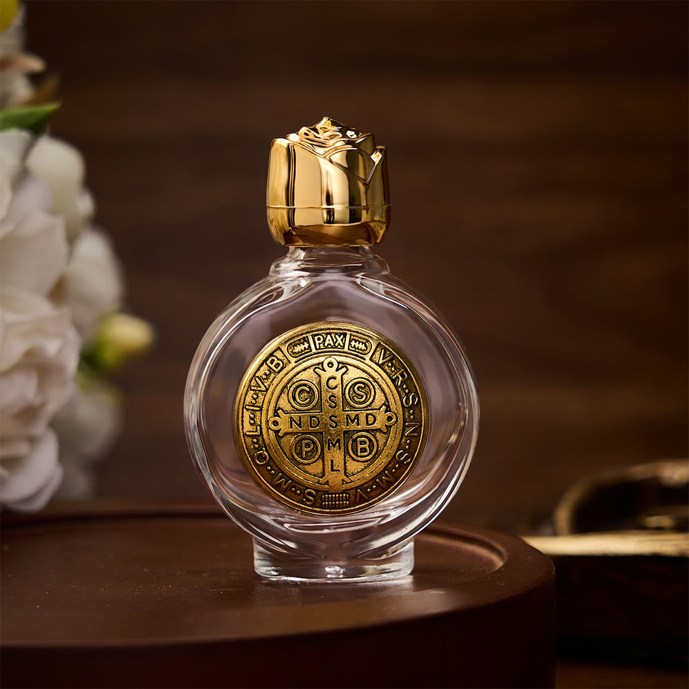 SolaceBeads St. Benedict Holy Bottle, Square &amp; Round Glass Vials, Protective Medal: Sacred Blessing Vessel - Round Gold - image 5