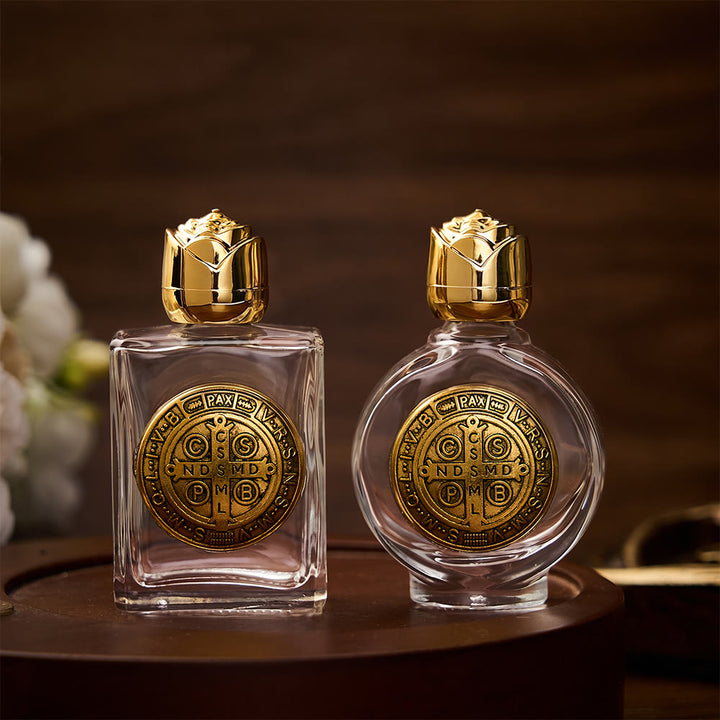 SolaceBeads St. Benedict Holy Bottle, Square &amp; Round Glass Vials, Protective Medal: Sacred Blessing Vessel - image 0