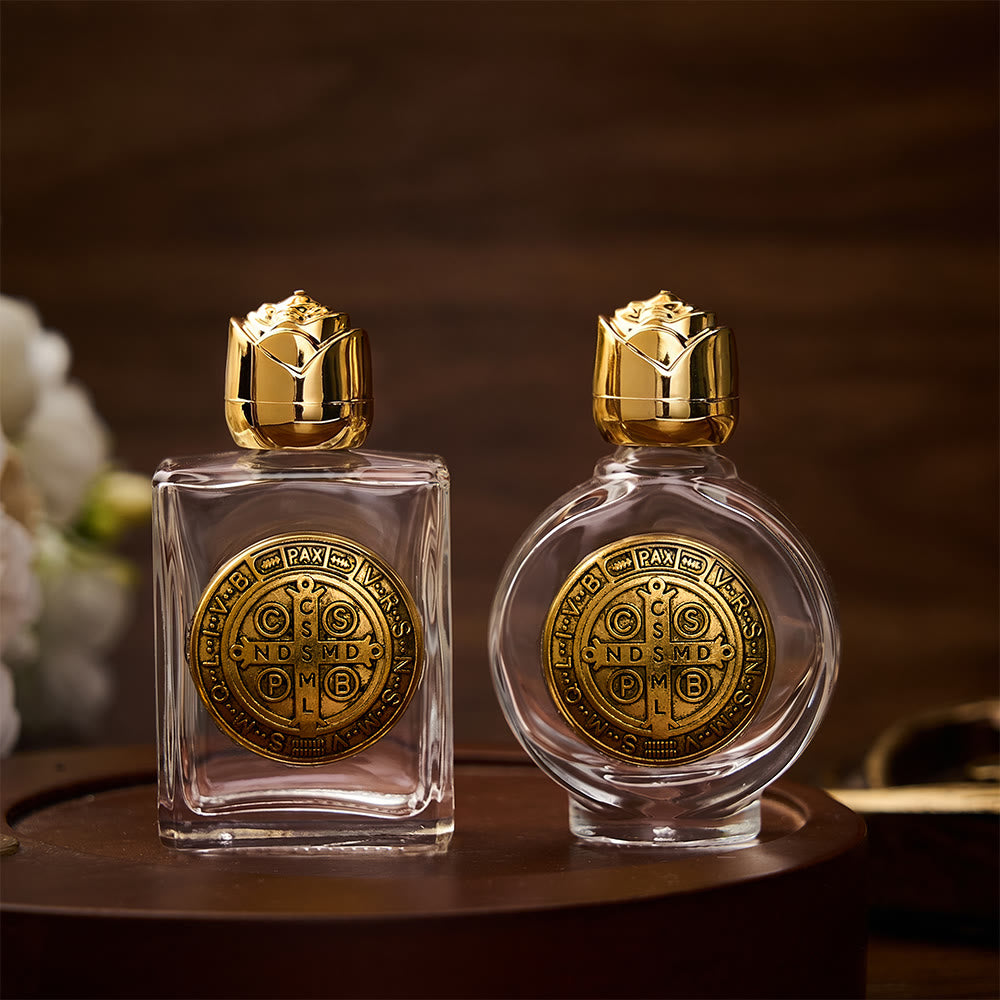SolaceBeads St. Benedict Holy Bottle, Square &amp; Round Glass Vials, Protective Medal: Sacred Blessing Vessel - image 0
