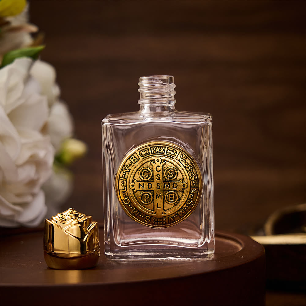 SolaceBeads St. Benedict Holy Bottle, Square &amp; Round Glass Vials, Protective Medal: Sacred Blessing Vessel - image 3