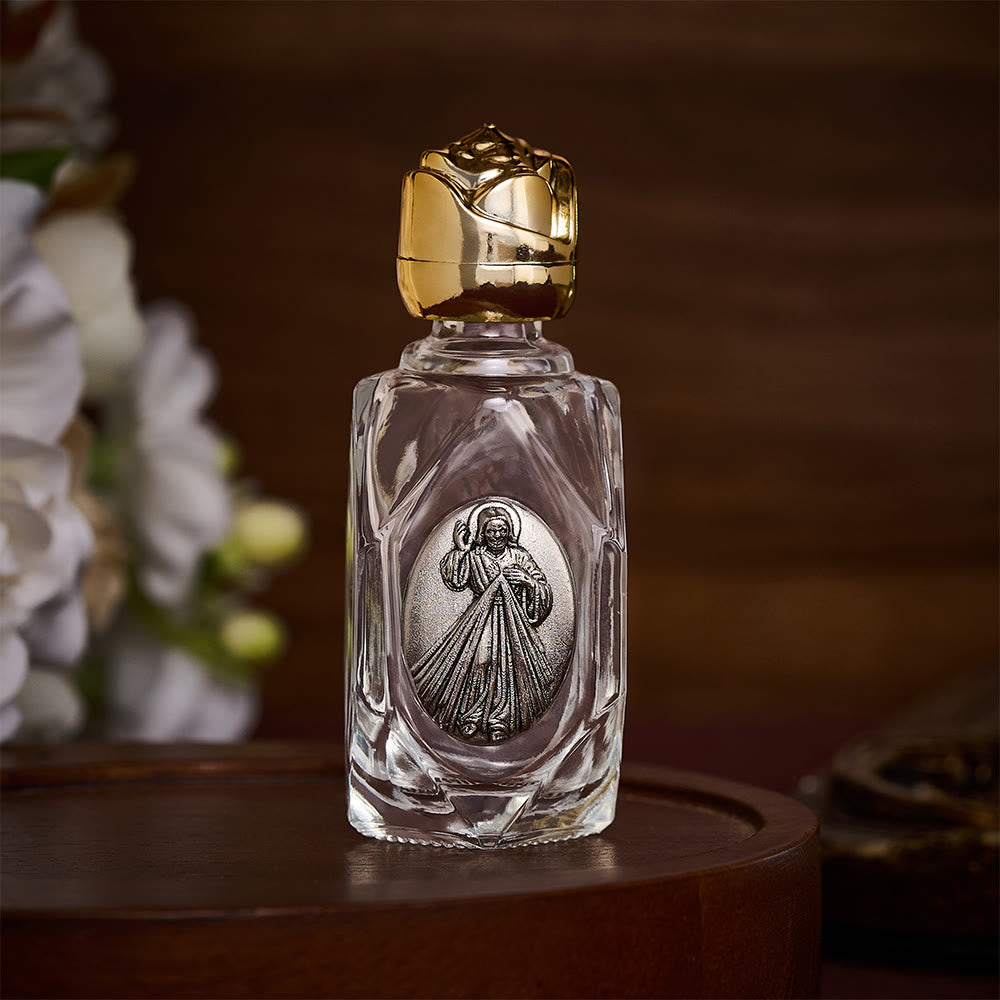 Solacebeads Divine Mercy Polygon Glass Holy Bottle: Blessed By Boundless Forgiving Merciful Grace - Gold - image 0