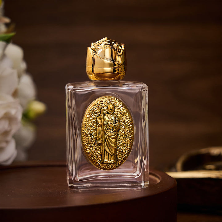 SolaceBeads St. Jude Holy Bottle, Square &amp; Round Glass Vials, Sacred Medal: Faithful Blessing Vessel - Square Gold - image 1
