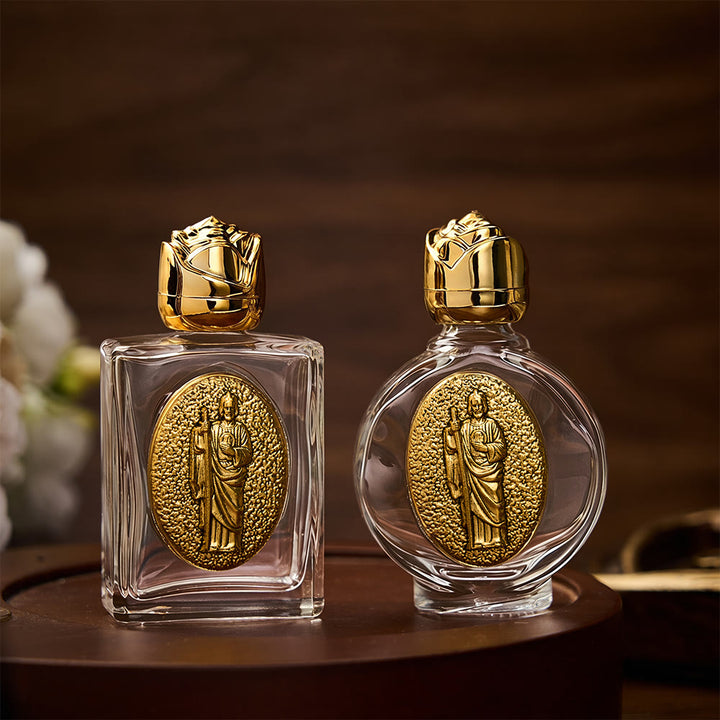 SolaceBeads St. Jude Holy Bottle, Square &amp; Round Glass Vials, Sacred Medal: Faithful Blessing Vessel - image 0