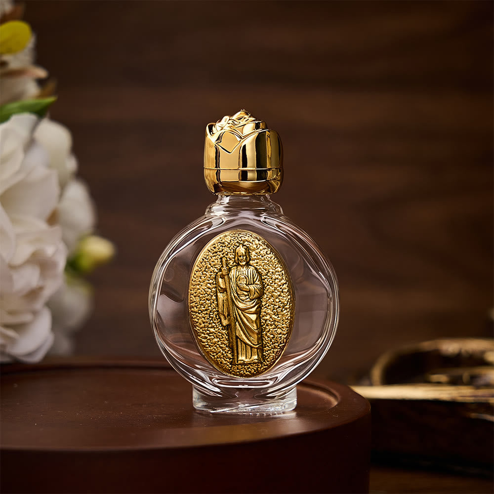 SolaceBeads St. Jude Holy Bottle, Square &amp; Round Glass Vials, Sacred Medal: Faithful Blessing Vessel - Round Gold - image 5