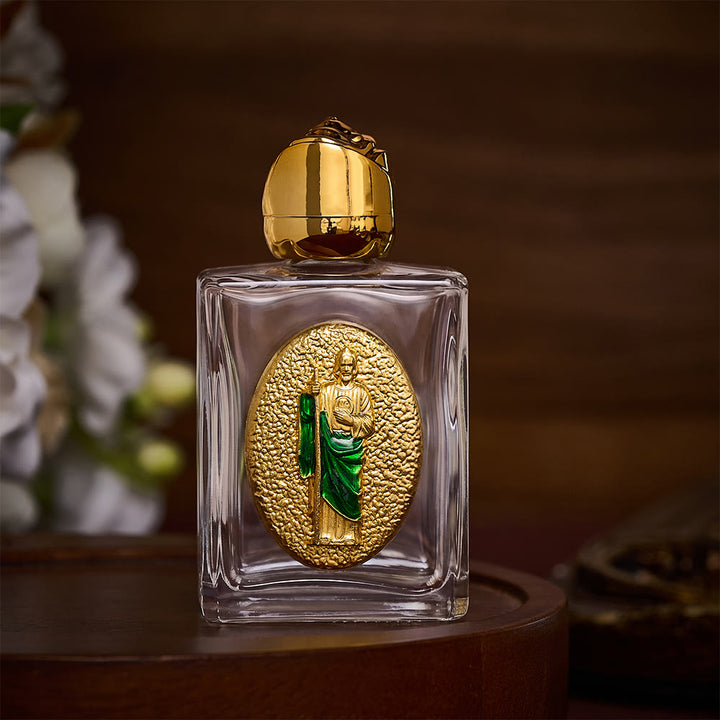 Solacebeads St. Jude Thaddeus Glass Holy Bottle: Designed For Devotions During Hardship - Gold &amp; Square - image 4