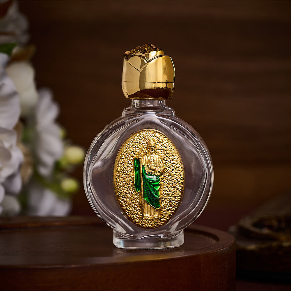 Solacebeads St. Jude Thaddeus Glass Holy Bottle: Designed For Devotions During Hardship - Gold &amp; Round - image 3