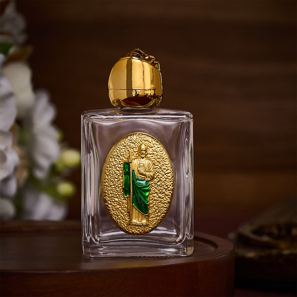 Solacebeads St. Jude Thaddeus Glass Holy Bottle: Designed For Devotions During Hardship - Gold &amp; Square - image 2