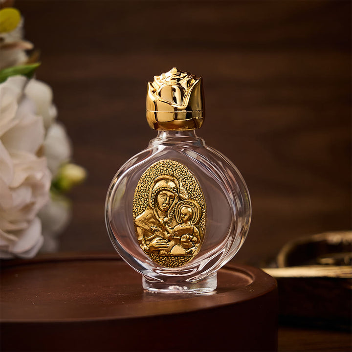 SolaceBeads Holy Water Bottle, Madonna &amp; Child Emblem, Square &amp; Round Glass: Blessed Prayer Vessel - image 7