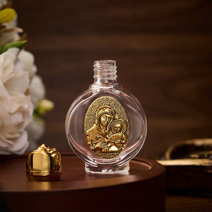 SolaceBeads Holy Water Bottle, Madonna &amp; Child Emblem, Square &amp; Round Glass: Blessed Prayer Vessel - image 6