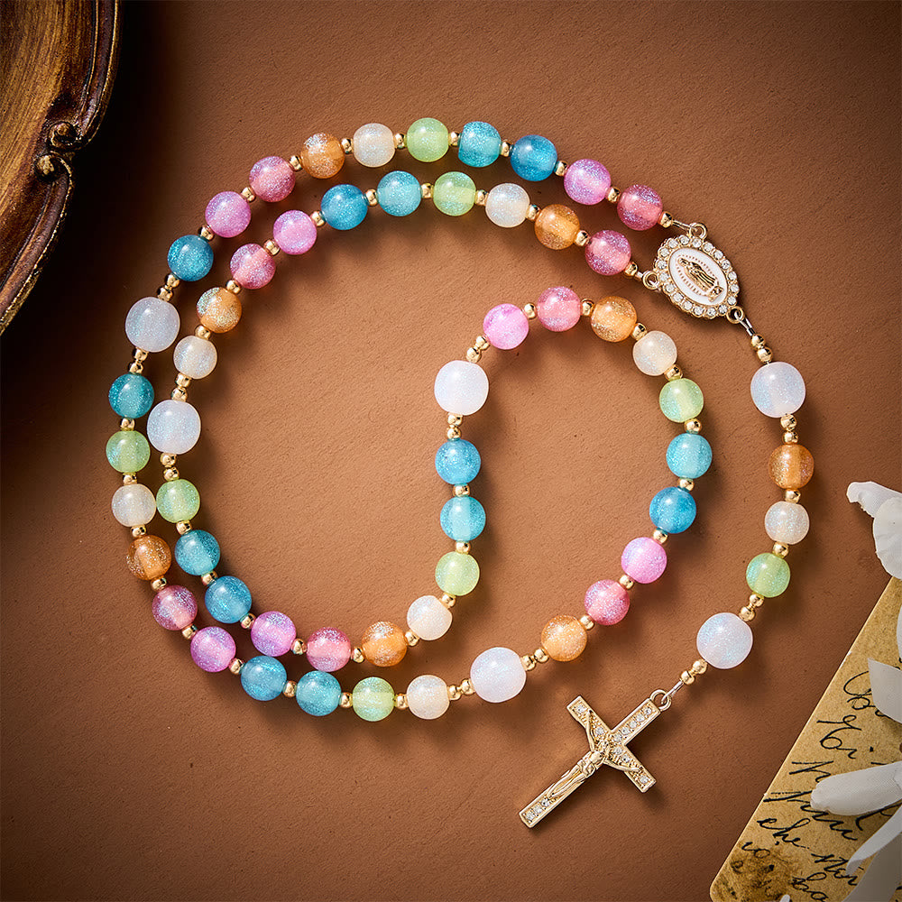 Solacebeads Rainbow Cat Eye Artistic Rosary With Rhinestone Crucifix: The Timeless Devout Faith - Rainbow - image 0